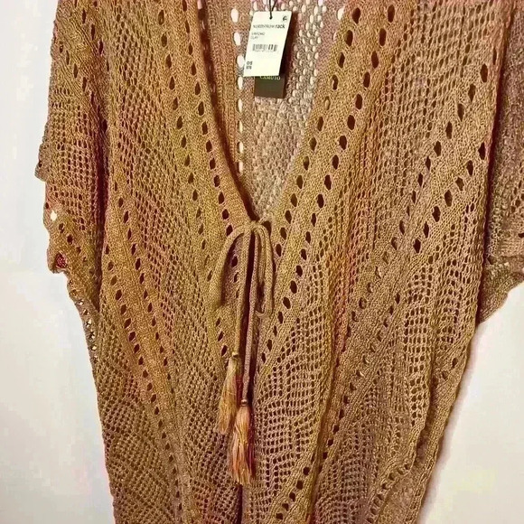 Vince Camuto Open Knit Womens Sweater Fringe Boho Shimmer Crochet Lightweight - Picture 3 of 11